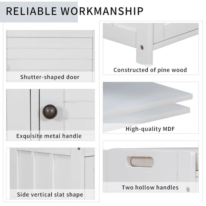 Farmhouse 3-Door Upholstered Shoe Bench with Removable Cushion and Hidden Storage Space