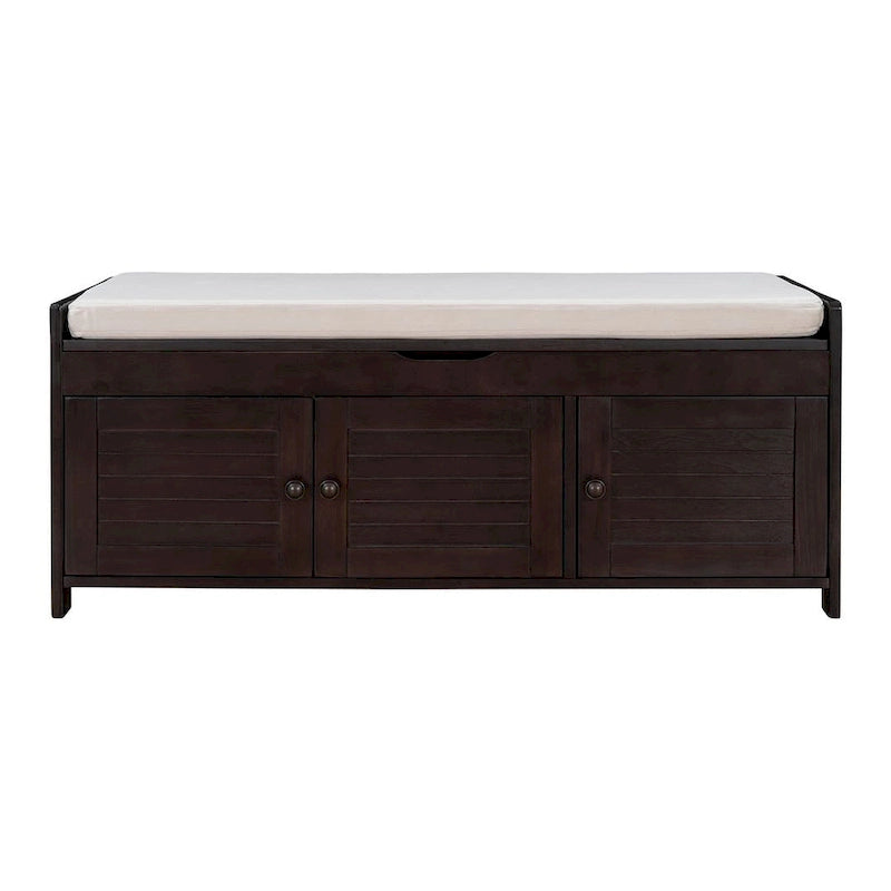 Farmhouse 3-Door Upholstered Shoe Bench with Removable Cushion and Hidden Storage Space