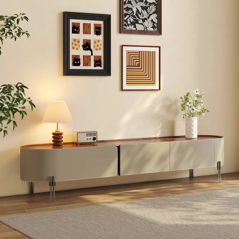 78.7 Leather TV Stand, Modern Entertainment Center with 3 Drawers