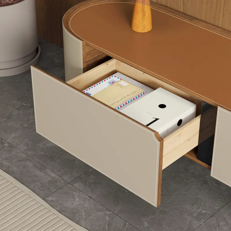 78.7 Leather TV Stand, Modern Entertainment Center with 3 Drawers