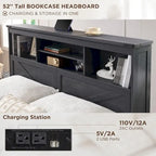 Farmhouse Queen Size Wood Bed Frame with Storage Headboard and Drawers