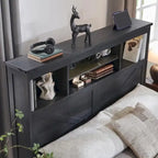 Farmhouse Queen Size Wood Bed Frame with Storage Headboard and Drawers