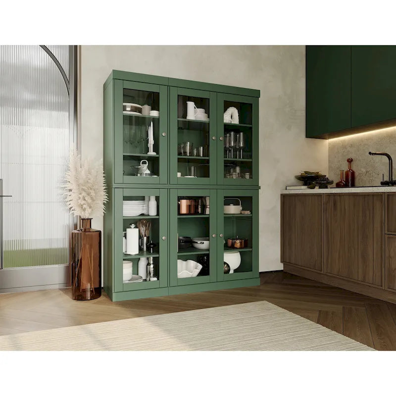 100% Solid Wood 48.5 Pantry Cabinet with Clear Glass Doors and Adjustable Shelves