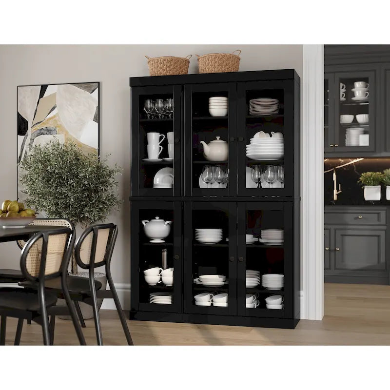 100% Solid Wood 48.5 Pantry Cabinet with Clear Glass Doors and Adjustable Shelves
