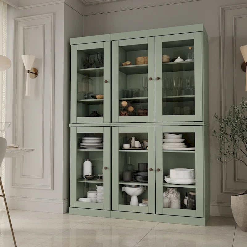 100% Solid Wood 48.5 Pantry Cabinet with Clear Glass Doors and Adjustable Shelves