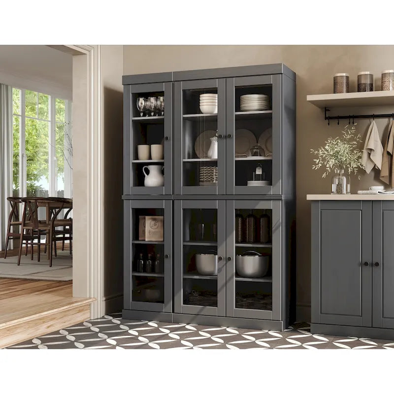 100% Solid Wood 48.5 Pantry Cabinet with Clear Glass Doors and Adjustable Shelves