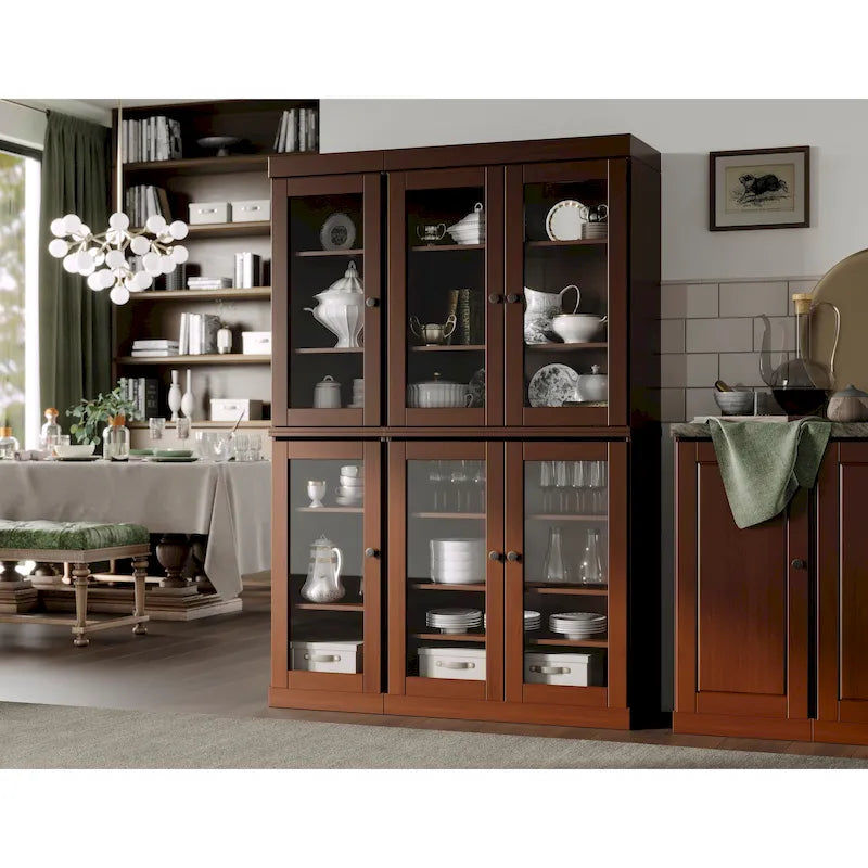 100% Solid Wood 48.5 Pantry Cabinet with Clear Glass Doors and Adjustable Shelves