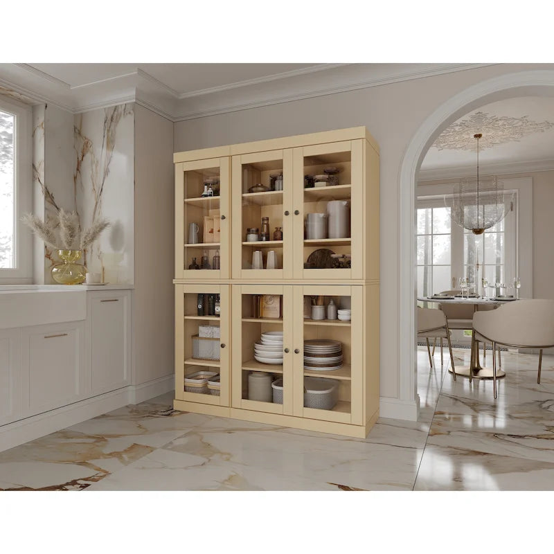 100% Solid Wood 48.5 Pantry Cabinet with Clear Glass Doors and Adjustable Shelves