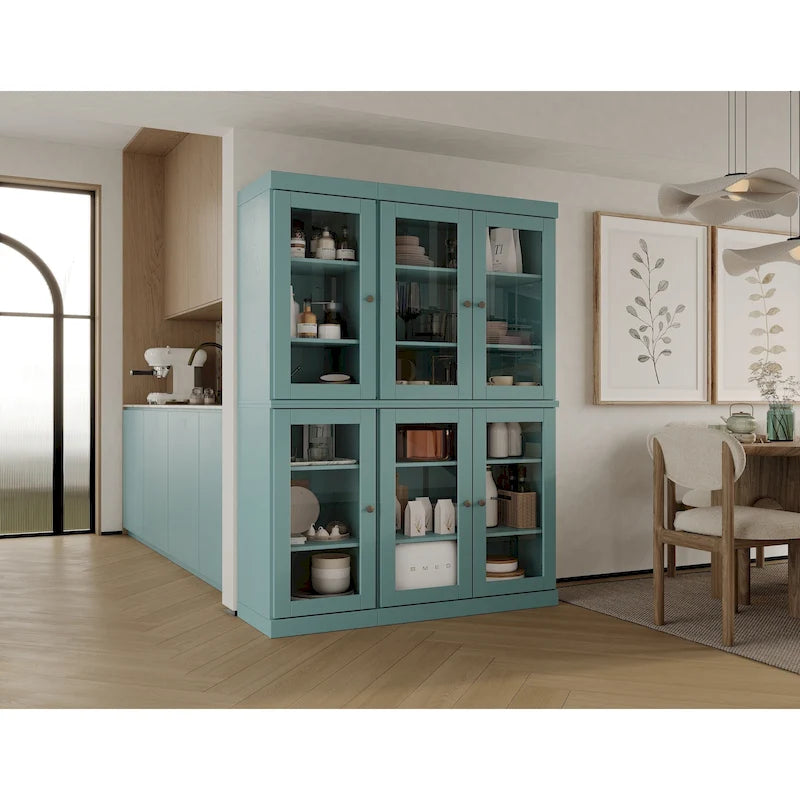 100% Solid Wood 48.5 Pantry Cabinet with Clear Glass Doors and Adjustable Shelves