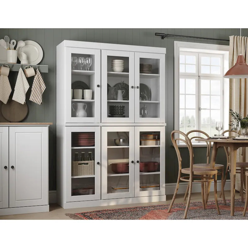 100% Solid Wood 48.5 Pantry Cabinet with Clear Glass Doors and Adjustable Shelves