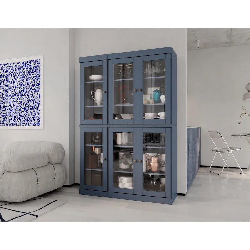 100% Solid Wood 48.5 Pantry Cabinet with Clear Glass Doors and Adjustable Shelves