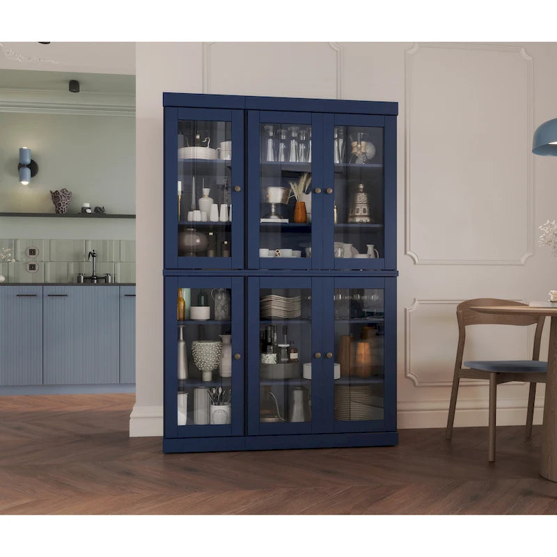 100% Solid Wood 48.5 Pantry Cabinet with Clear Glass Doors and Adjustable Shelves