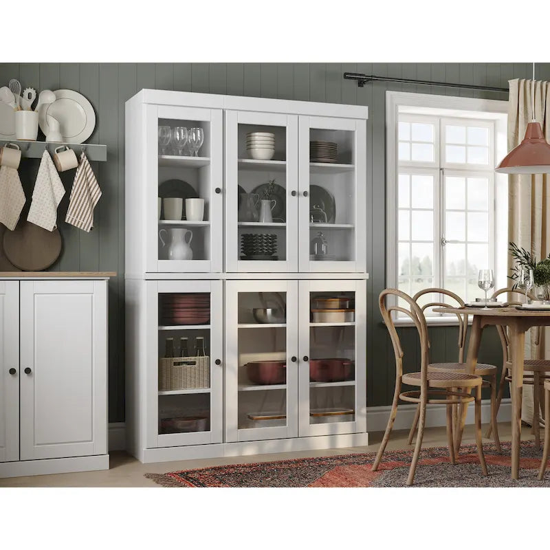 100% Solid Wood 48.5 Pantry Cabinet with Clear Glass Doors and Adjustable Shelves