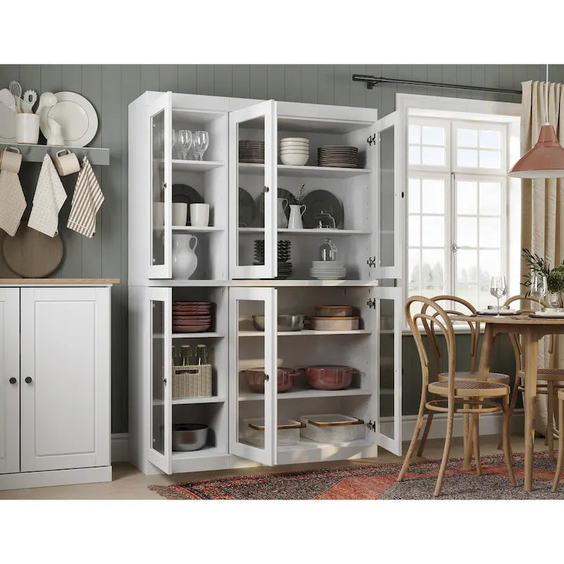 100% Solid Wood 48.5 Pantry Cabinet with Clear Glass Doors and Adjustable Shelves
