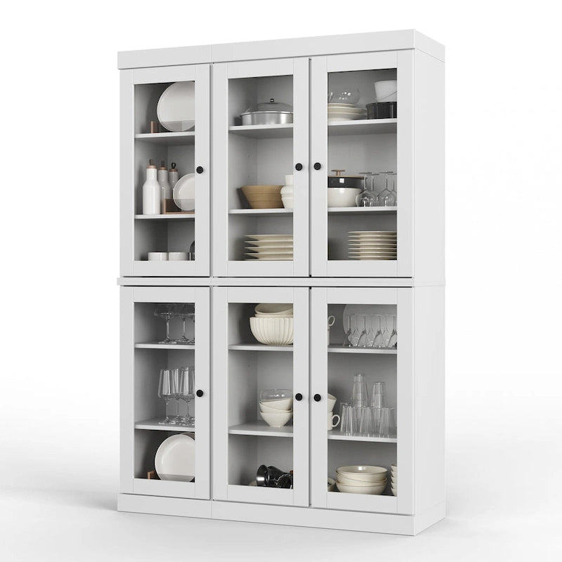 100% Solid Wood 48.5 Pantry Cabinet with Clear Glass Doors and Adjustable Shelves