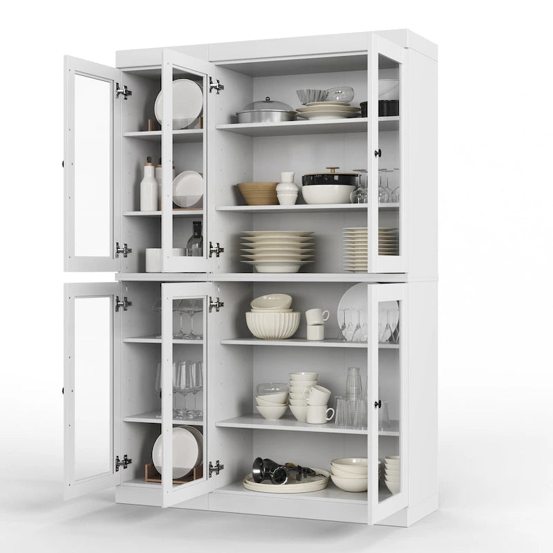 100% Solid Wood 48.5 Pantry Cabinet with Clear Glass Doors and Adjustable Shelves