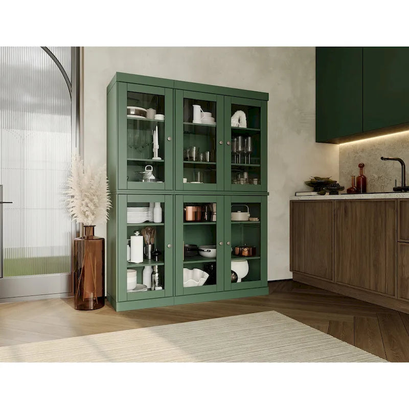 100% Solid Wood 48.5 Pantry Cabinet with Clear Glass Doors and Adjustable Shelves