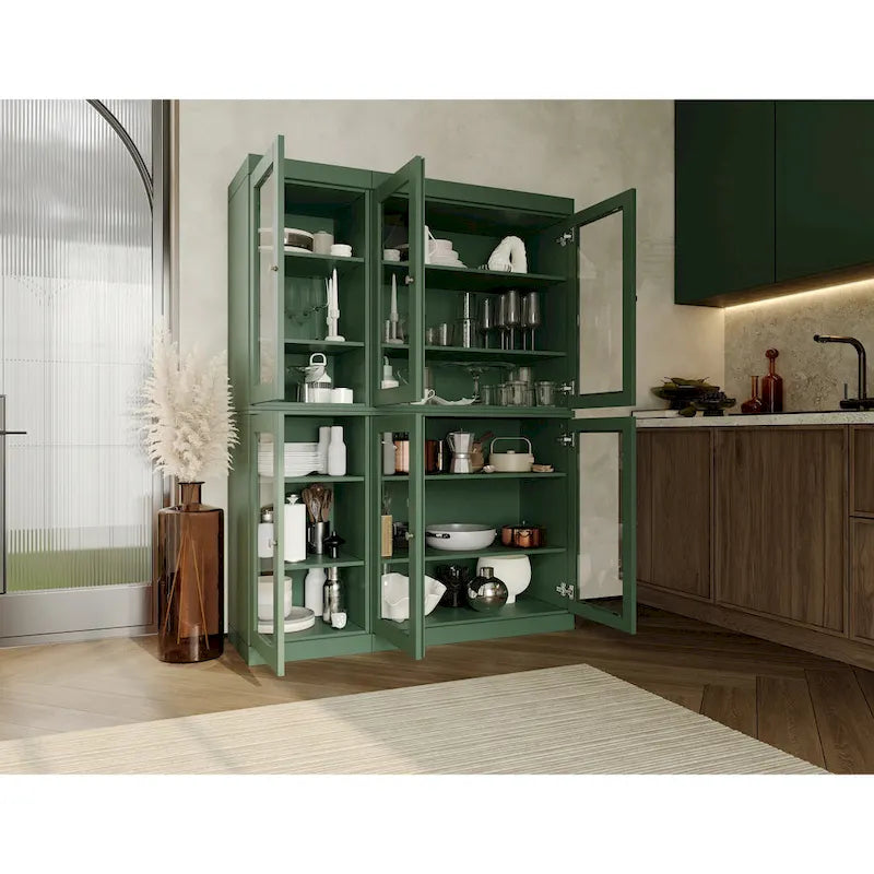 100% Solid Wood 48.5 Pantry Cabinet with Clear Glass Doors and Adjustable Shelves