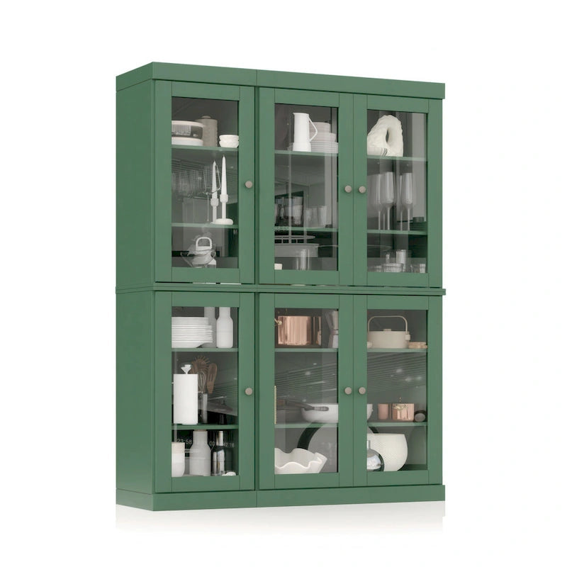 100% Solid Wood 48.5 Pantry Cabinet with Clear Glass Doors and Adjustable Shelves