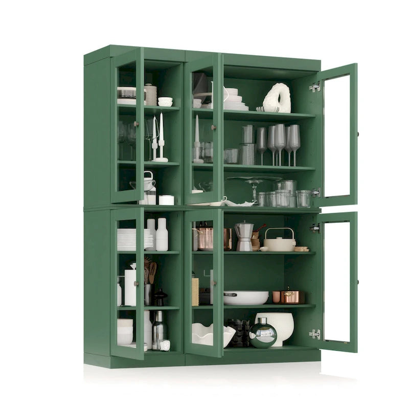 100% Solid Wood 48.5 Pantry Cabinet with Clear Glass Doors and Adjustable Shelves
