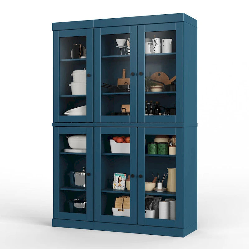100% Solid Wood 48.5 Pantry Cabinet with Clear Glass Doors and Adjustable Shelves