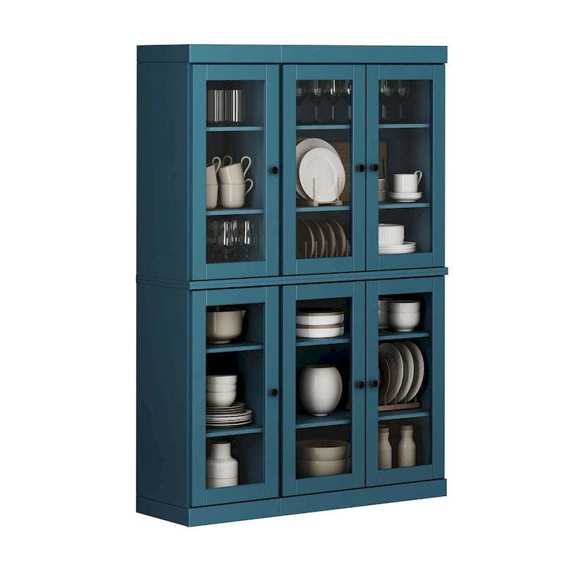 100% Solid Wood 48.5 Pantry Cabinet with Clear Glass Doors and Adjustable Shelves