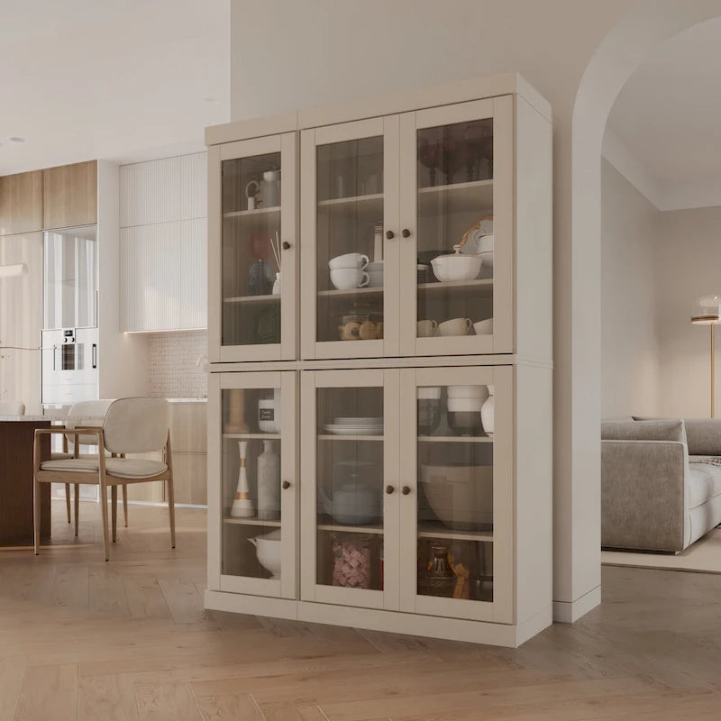 100% Solid Wood 48.5 Pantry Cabinet with Clear Glass Doors and Adjustable Shelves