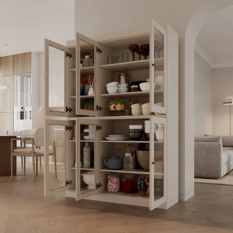 100% Solid Wood 48.5 Pantry Cabinet with Clear Glass Doors and Adjustable Shelves