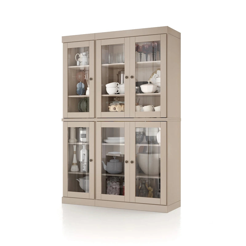 100% Solid Wood 48.5 Pantry Cabinet with Clear Glass Doors and Adjustable Shelves