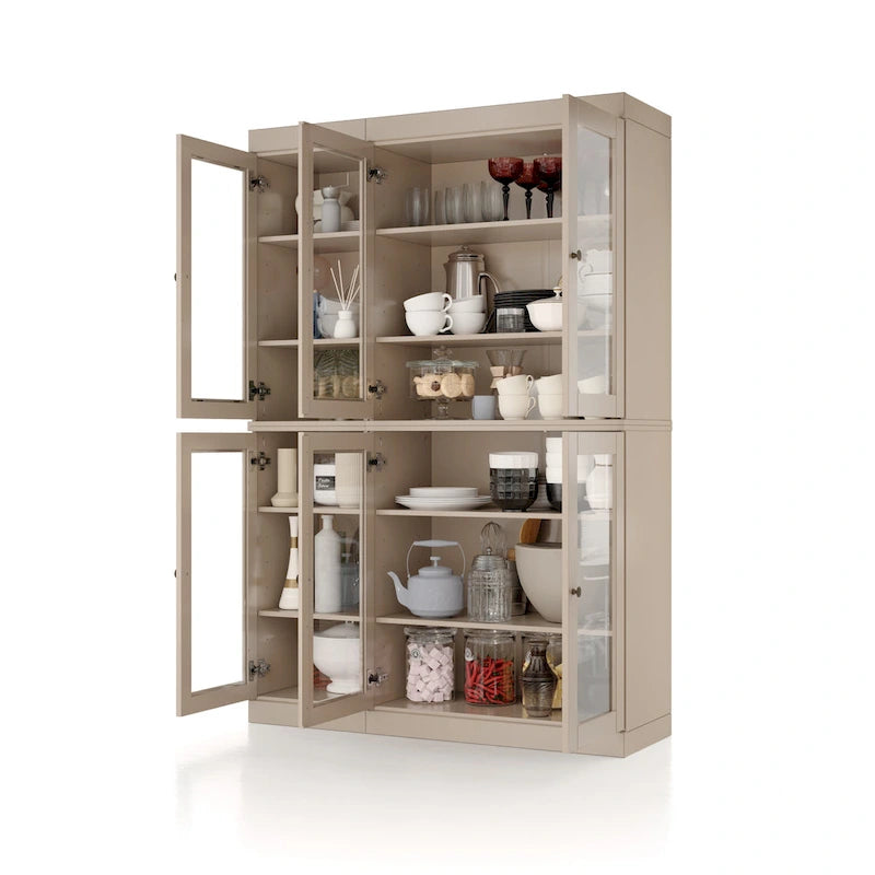100% Solid Wood 48.5 Pantry Cabinet with Clear Glass Doors and Adjustable Shelves