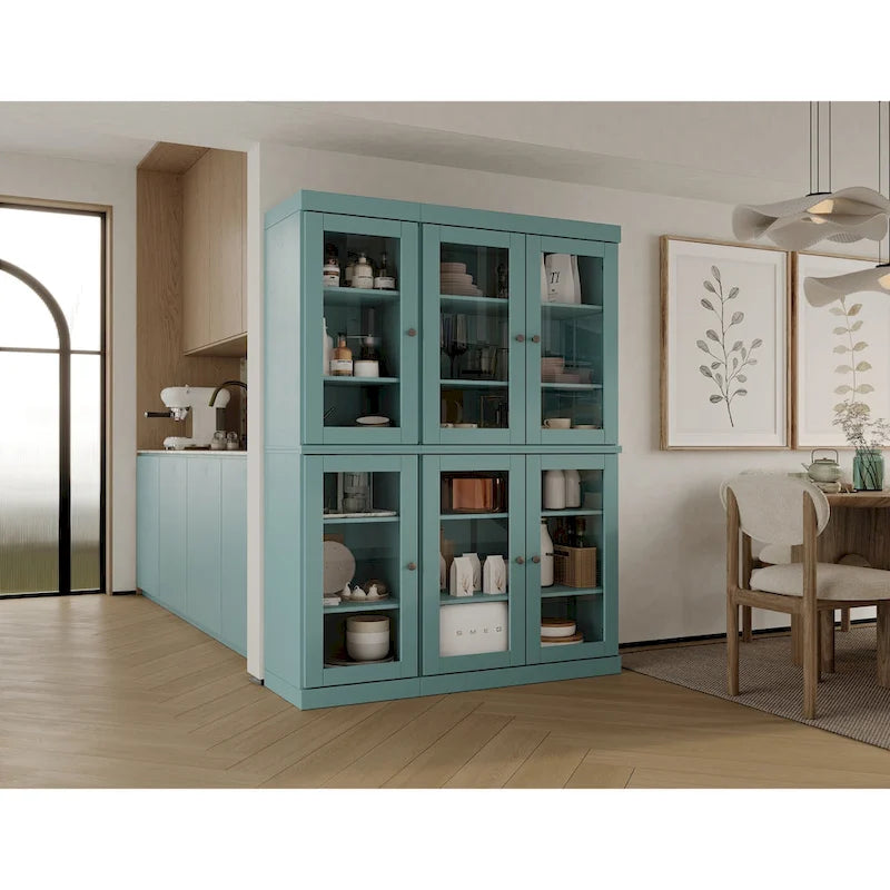 100% Solid Wood 48.5 Pantry Cabinet with Clear Glass Doors and Adjustable Shelves