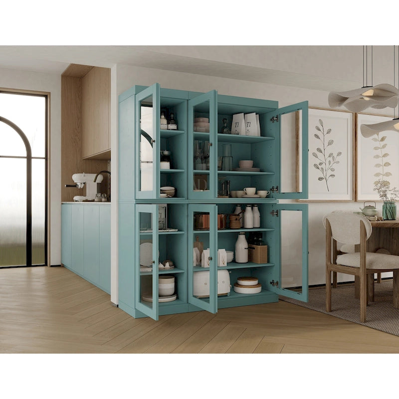 100% Solid Wood 48.5 Pantry Cabinet with Clear Glass Doors and Adjustable Shelves