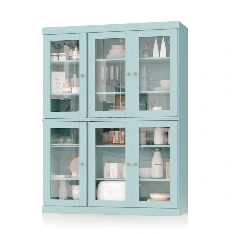 100% Solid Wood 48.5 Pantry Cabinet with Clear Glass Doors and Adjustable Shelves