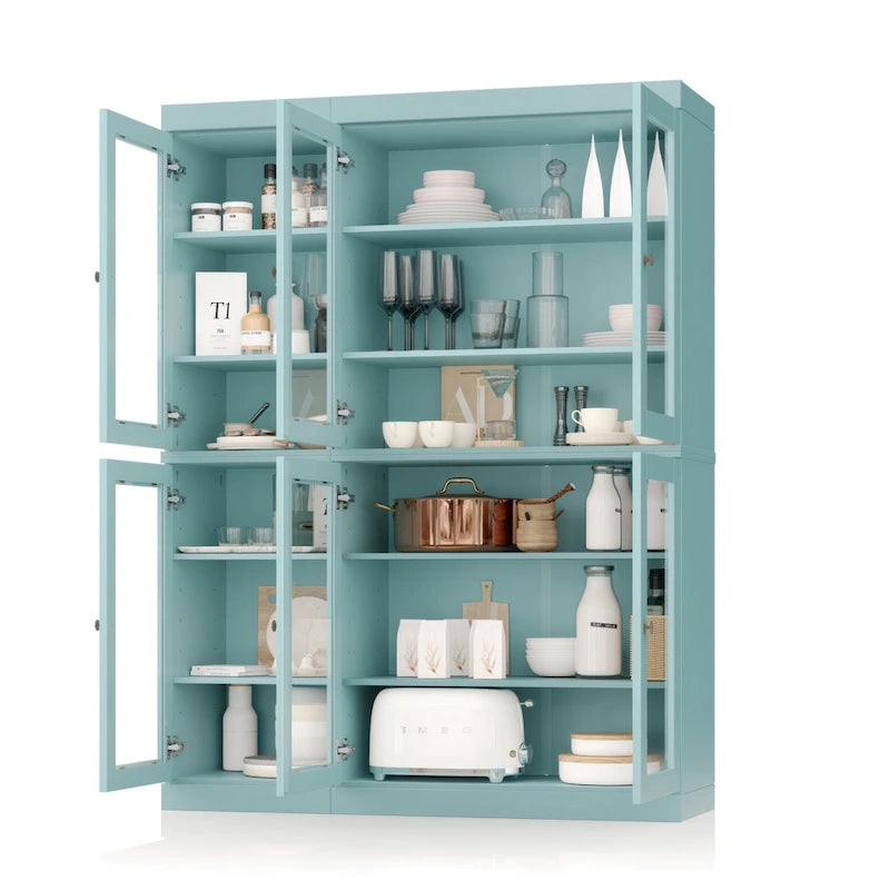 100% Solid Wood 48.5 Pantry Cabinet with Clear Glass Doors and Adjustable Shelves