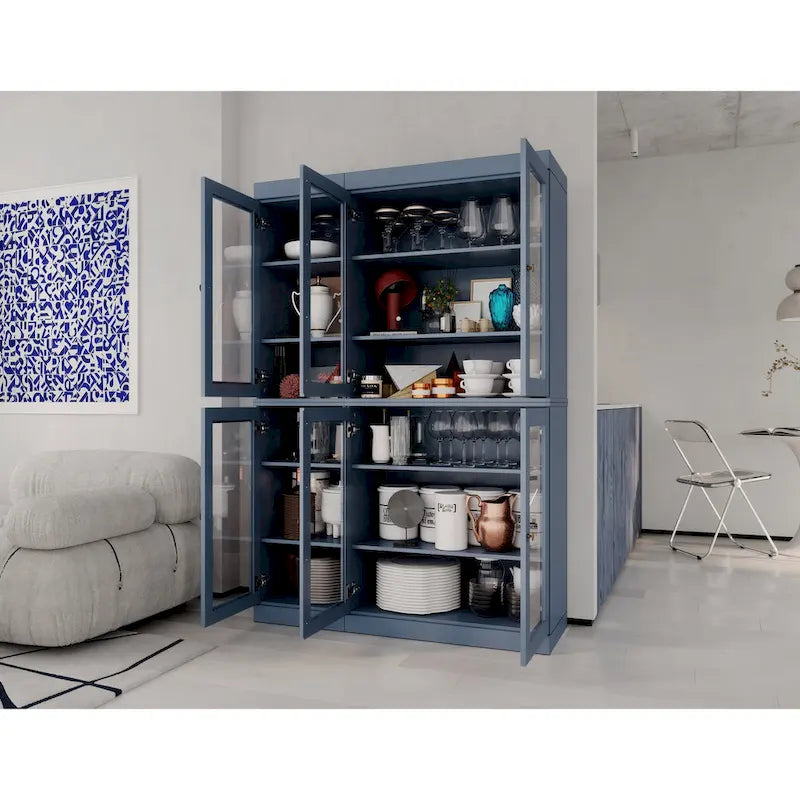 100% Solid Wood 48.5 Pantry Cabinet with Clear Glass Doors and Adjustable Shelves