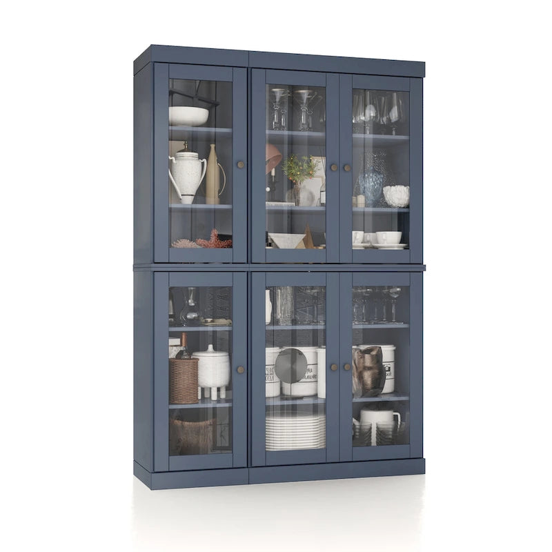 100% Solid Wood 48.5 Pantry Cabinet with Clear Glass Doors and Adjustable Shelves