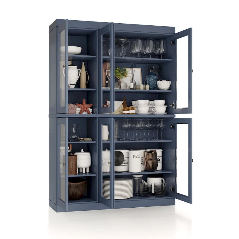 100% Solid Wood 48.5 Pantry Cabinet with Clear Glass Doors and Adjustable Shelves