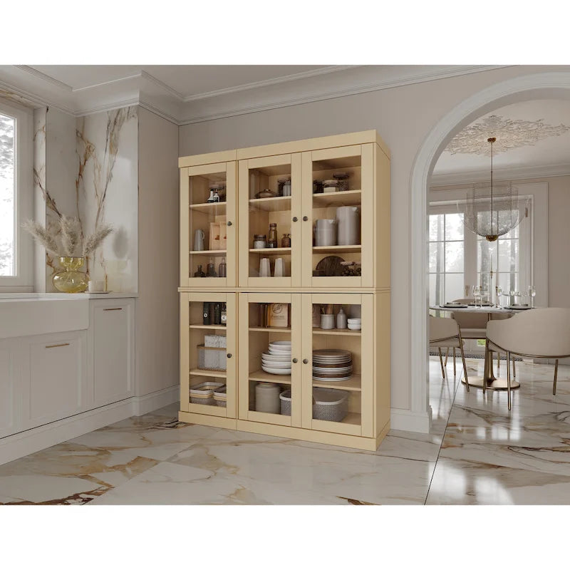 100% Solid Wood 48.5 Pantry Cabinet with Clear Glass Doors and Adjustable Shelves