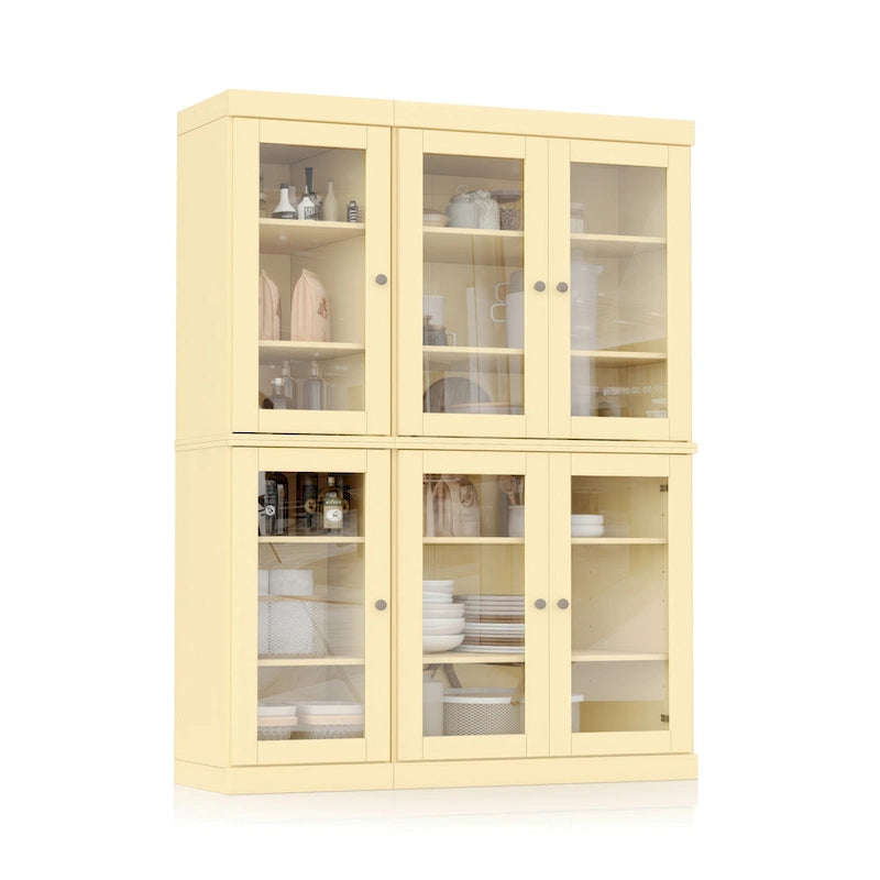 100% Solid Wood 48.5 Pantry Cabinet with Clear Glass Doors and Adjustable Shelves