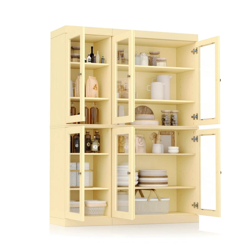 100% Solid Wood 48.5 Pantry Cabinet with Clear Glass Doors and Adjustable Shelves