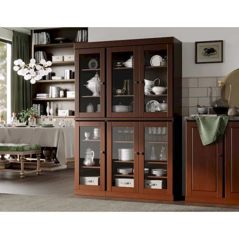 100% Solid Wood 48.5 Pantry Cabinet with Clear Glass Doors and Adjustable Shelves