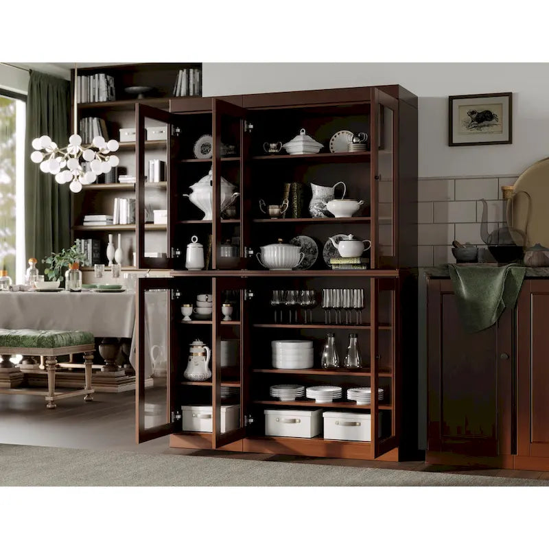 100% Solid Wood 48.5 Pantry Cabinet with Clear Glass Doors and Adjustable Shelves