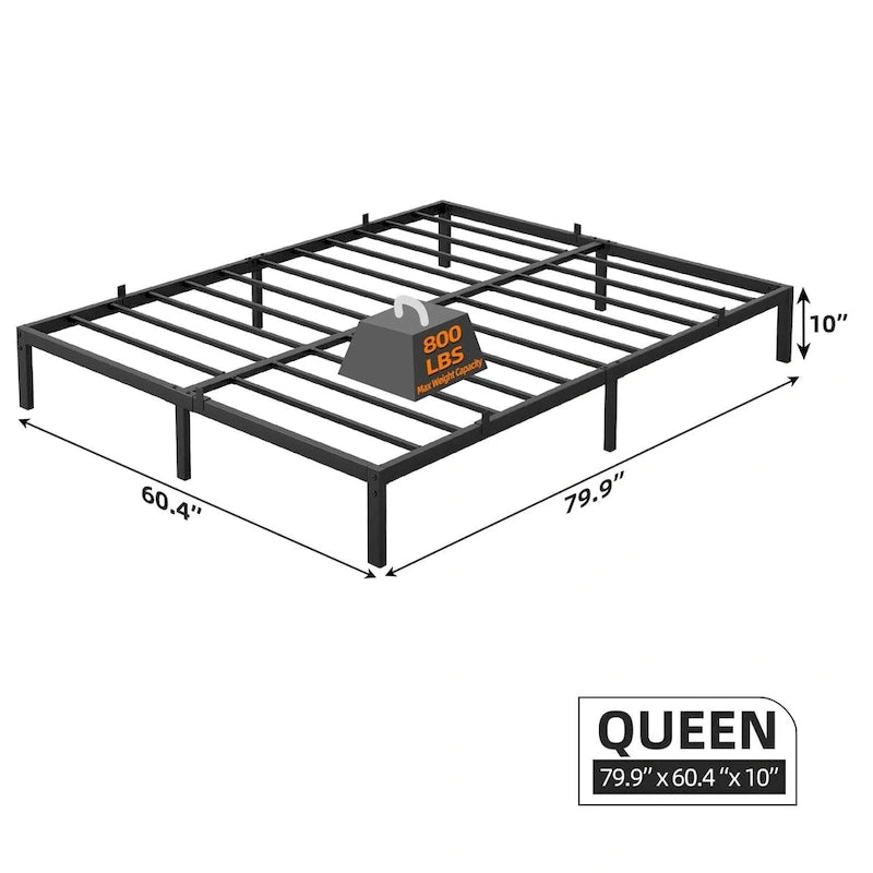 Bed Frame No Box Spring Needed, Heavy Duty Queen Platform Metal Bed Frame with Metal Slats