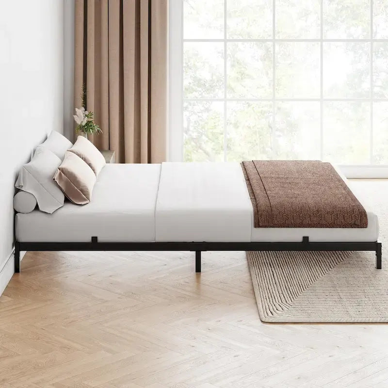 Bed Frame No Box Spring Needed, Heavy Duty Queen Platform Metal Bed Frame with Metal Slats