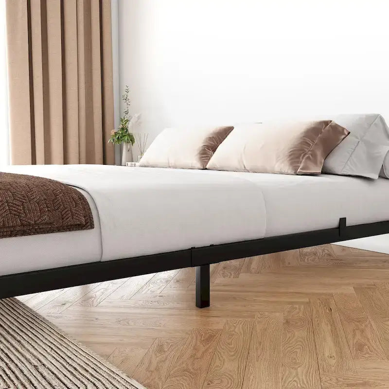 Bed Frame No Box Spring Needed, Heavy Duty Queen Platform Metal Bed Frame with Metal Slats
