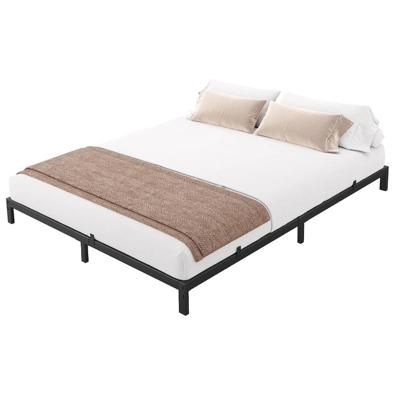 Bed Frame No Box Spring Needed, Heavy Duty Queen Platform Metal Bed Frame with Metal Slats