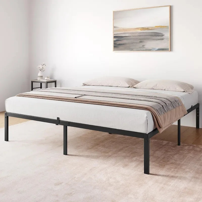 Bed Frame No Box Spring Needed, Heavy Duty Queen Platform Metal Bed Frame with Metal Slats