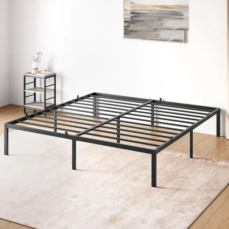 Bed Frame No Box Spring Needed, Heavy Duty Queen Platform Metal Bed Frame with Metal Slats