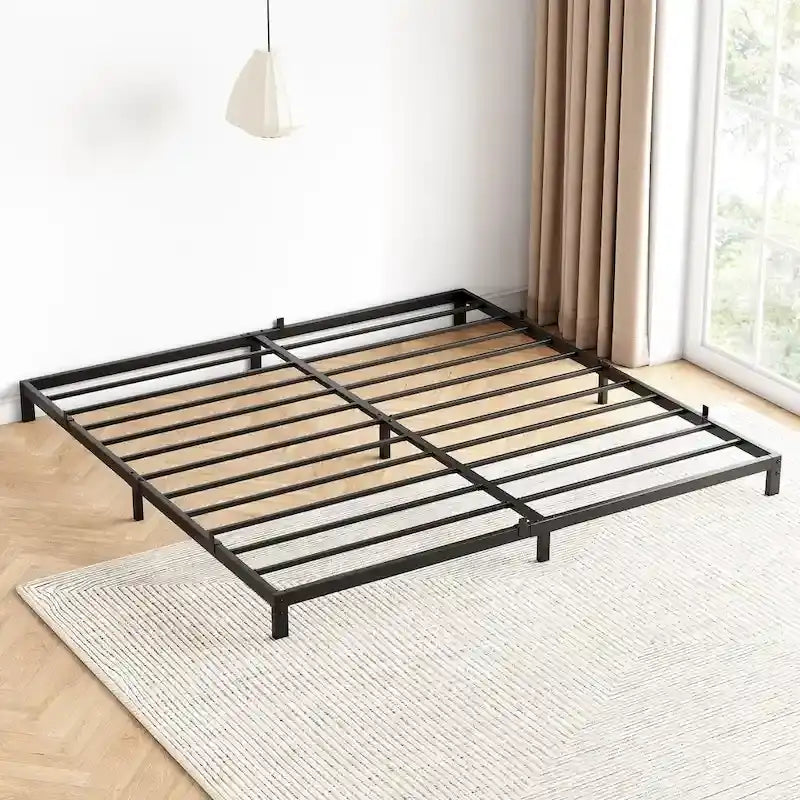 Bed Frame No Box Spring Needed, Heavy Duty Queen Platform Metal Bed Frame with Metal Slats