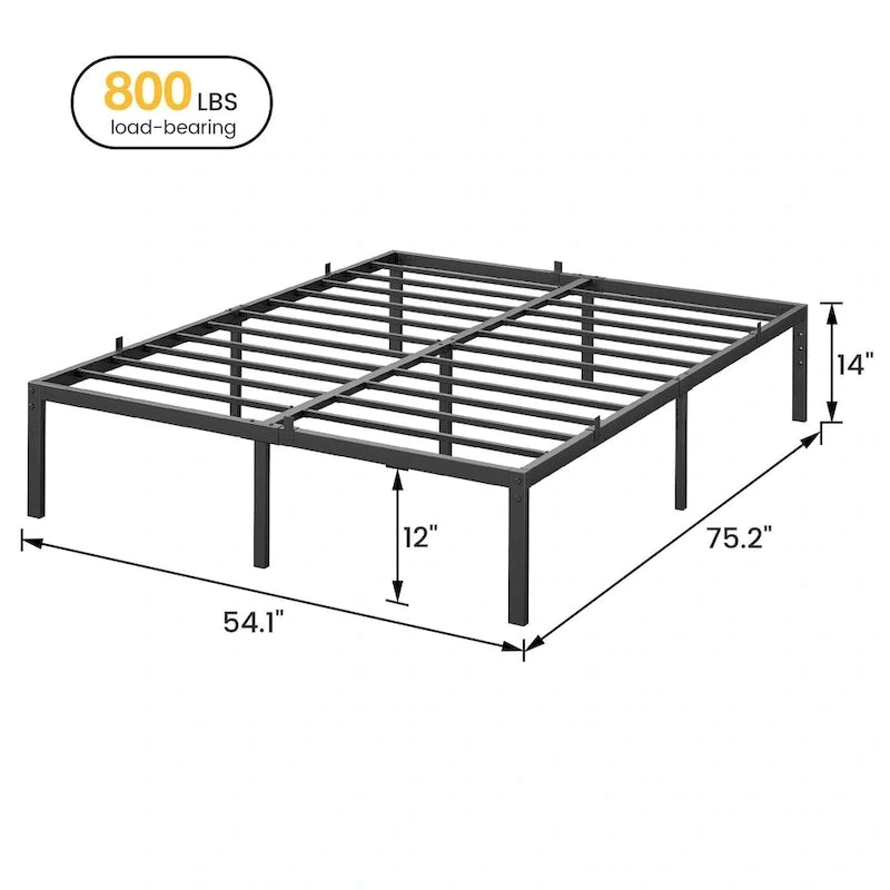 Bed Frame No Box Spring Needed, Heavy Duty Queen Platform Metal Bed Frame with Metal Slats